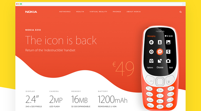 UI Design Inspiration March 2017 - Nokia 3310 Landing Page Redesign Concept - Apple Style by Abhisek Das 