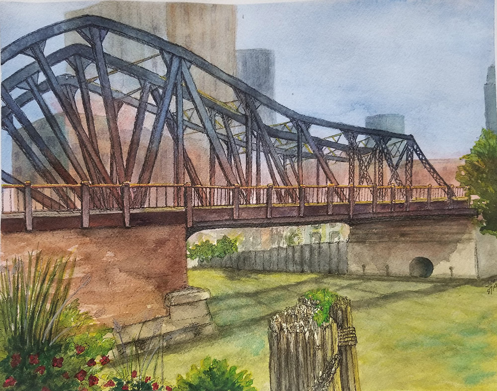 Kinzie Bridge painting by Joan Berry
