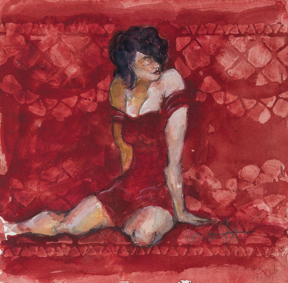 Colour Red (lady in a red dress) painting by Patrick Flood