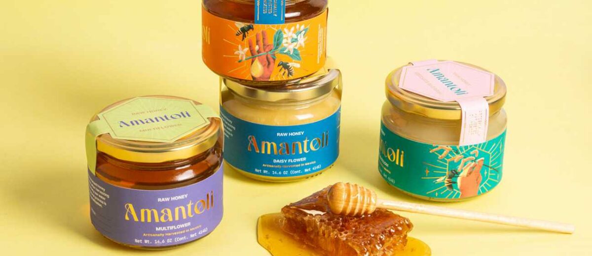 food packaging design inspiration - Amantoli raw honey by Estudio Albino