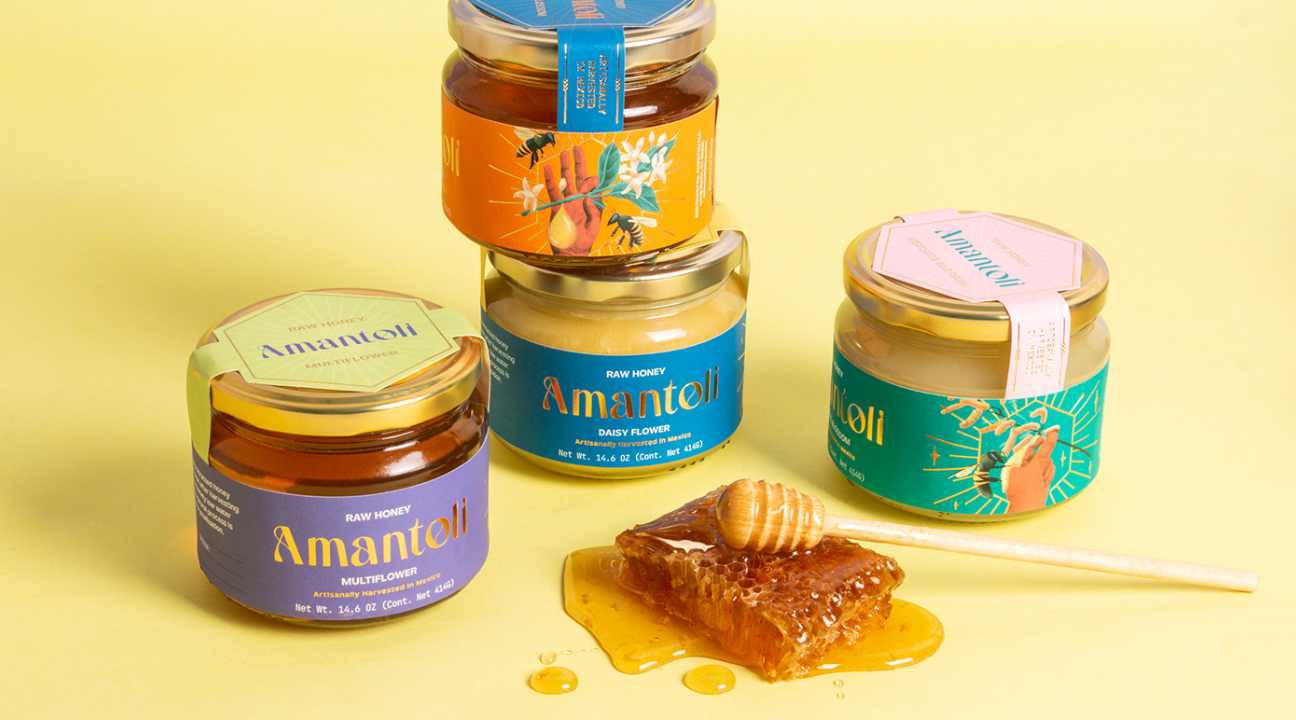 food packaging design inspiration - Amantoli raw honey by Estudio Albino