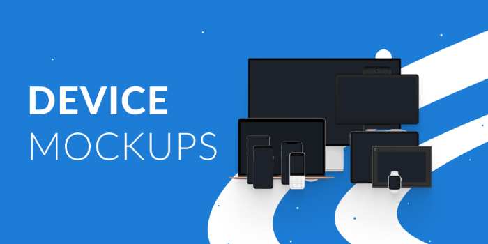 Device Mockups Library (100+ devices) image banner with corporate blue background