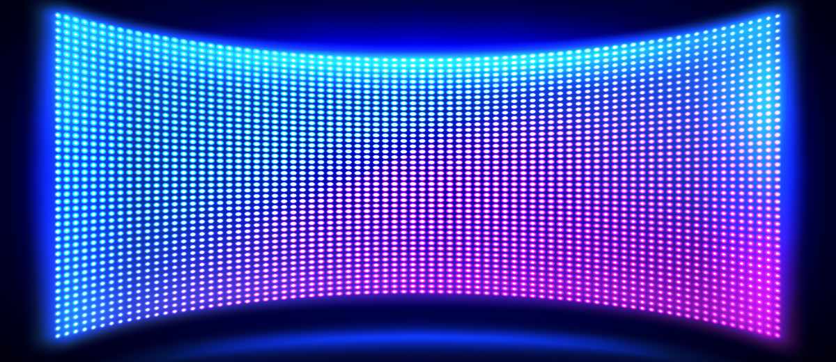 best curved montitor - LED wall screen shaped like a curved monitor with glowing dotted lights